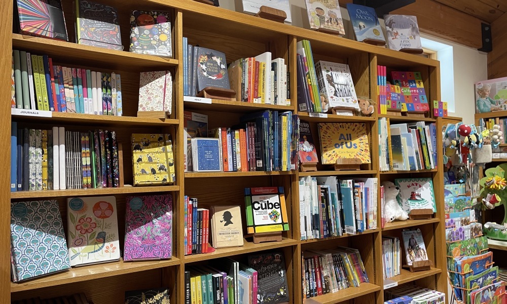 Large selection of journals, notebooks, and books for all ages, including some by local authors. 