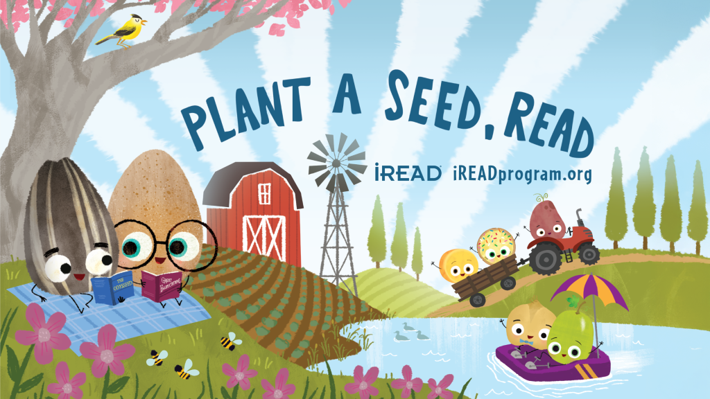 Plant a seed, read! summer reading theme graphic